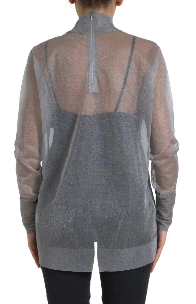 Dolce & Gabbana Gray Mesh Turtleneck Long Sleeve Blouse Women's Top