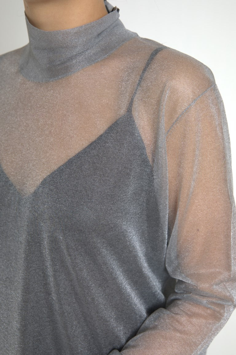 Dolce & Gabbana Gray Mesh Turtleneck Long Sleeve Blouse Women's Top