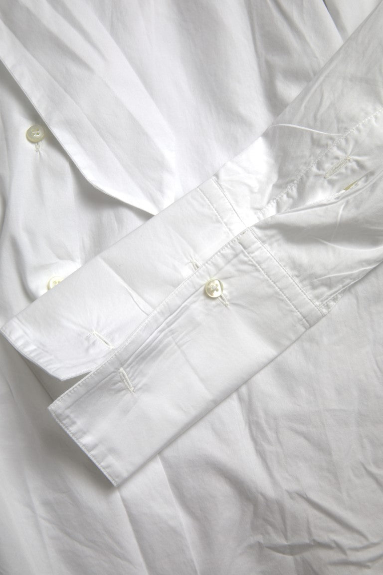 Dolce & Gabbana White Cotton Ascot Collar Long Sleeves Women's Top