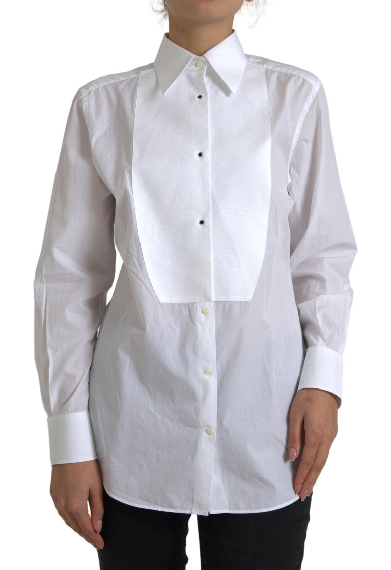 Dolce & Gabbana Elegant White Cotton Poplin Dress Women's Shirt