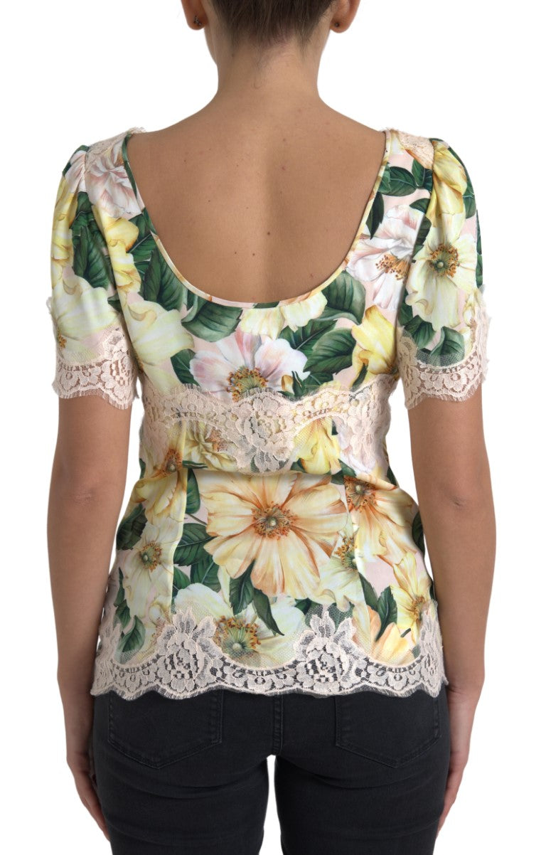 Dolce & Gabbana Multicolor Floral Lace V Neck Women's Blouse
