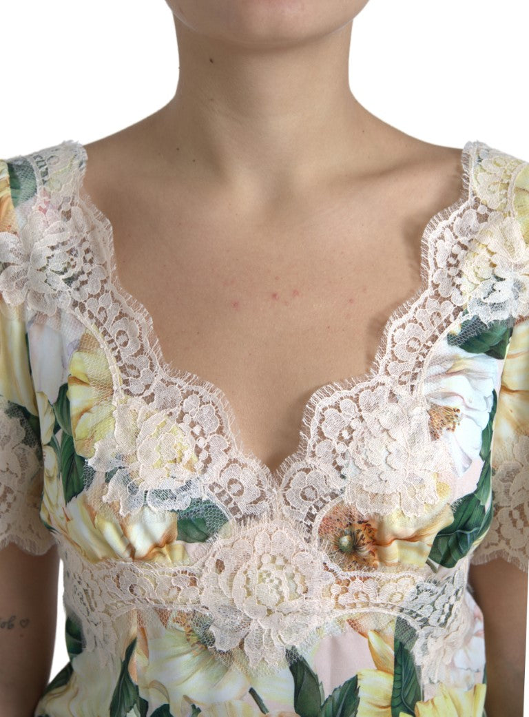 Dolce & Gabbana Multicolor Floral Lace V Neck Women's Blouse