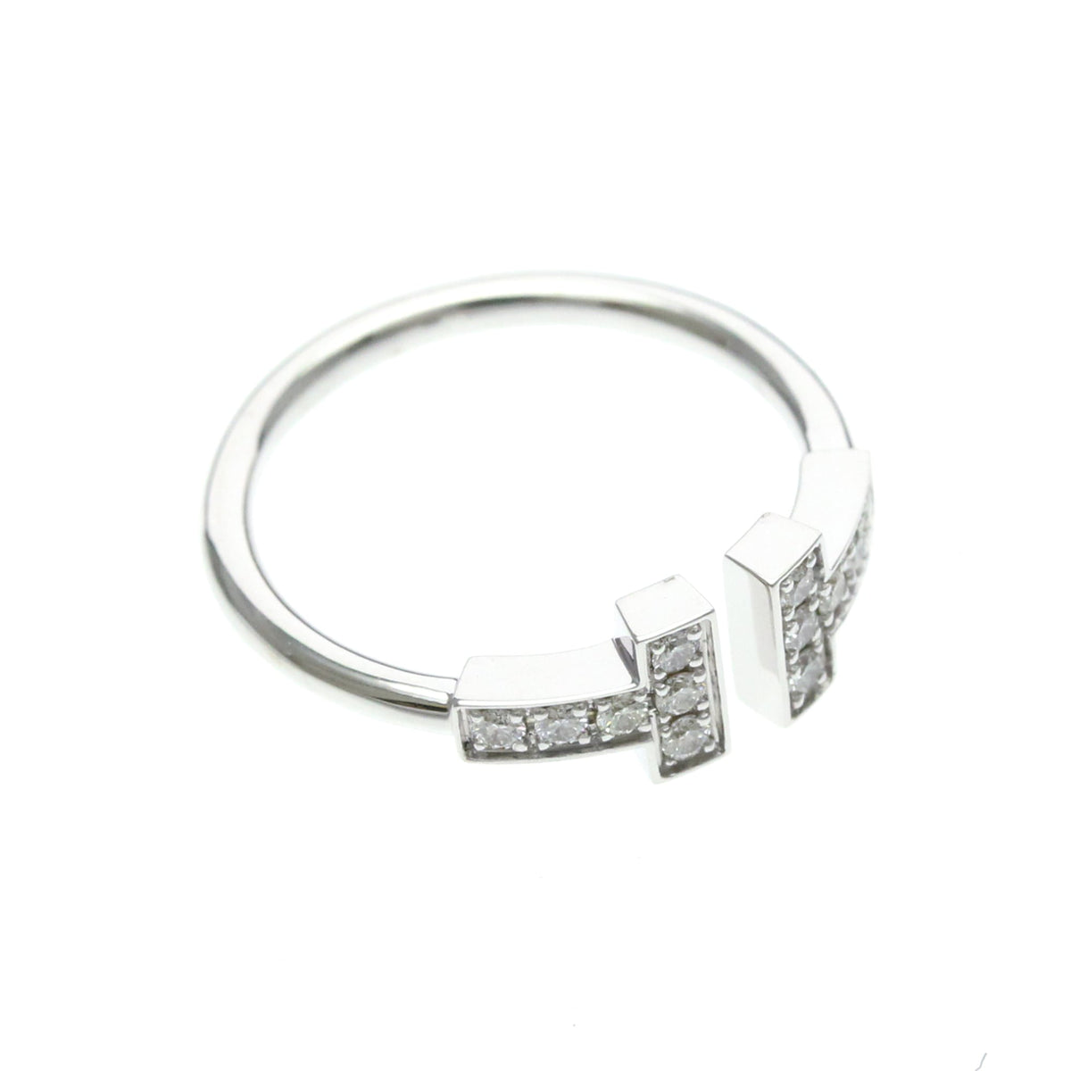 Tiffany & Co. T Wire 18K White Gold With Diamonds Silver White_Gold Ring Jewelry (Pre-Owned)