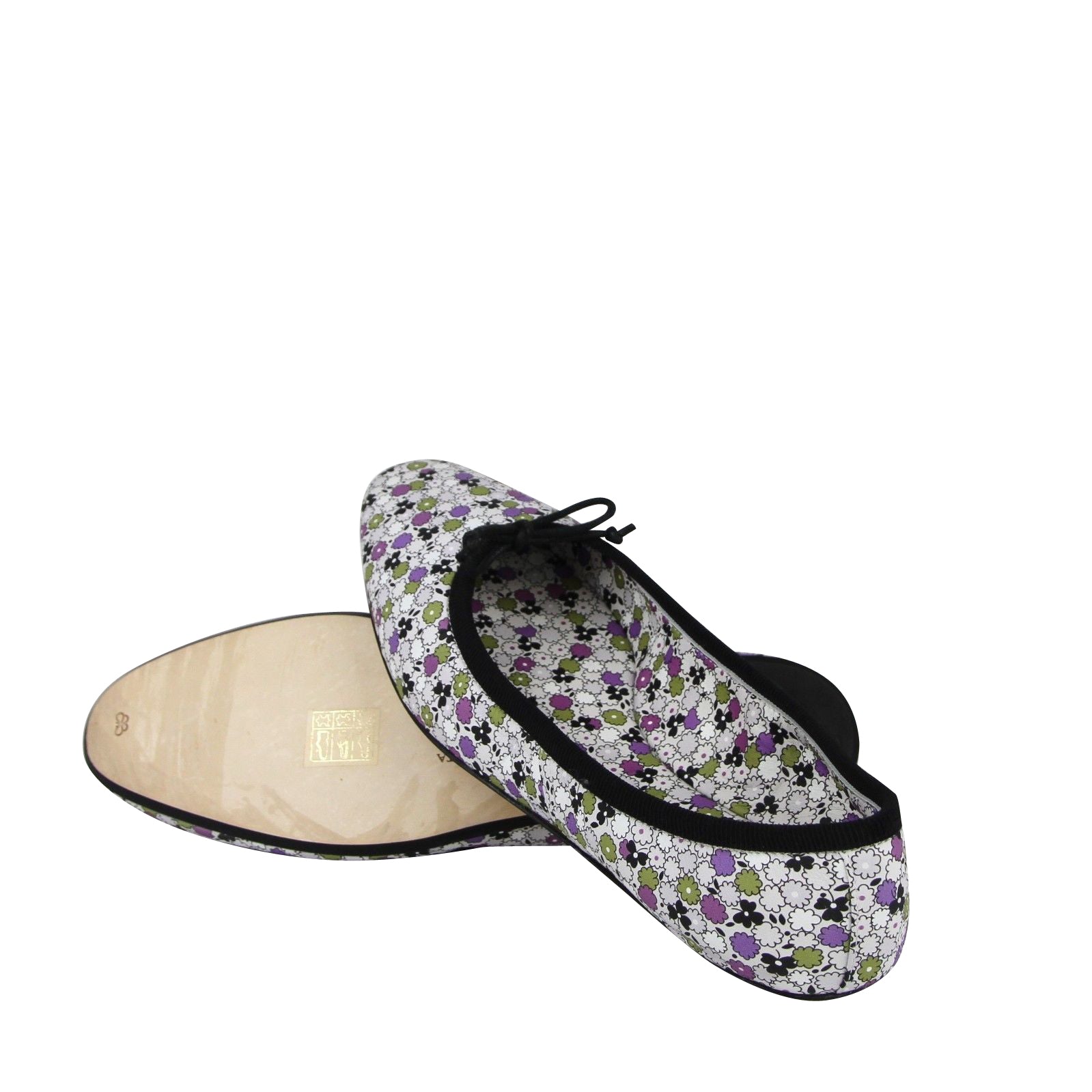 Bottega Veneta Women's Floral Green / Purple / Black Leather Ballet Flats (38.5 EU / 8.5 US)