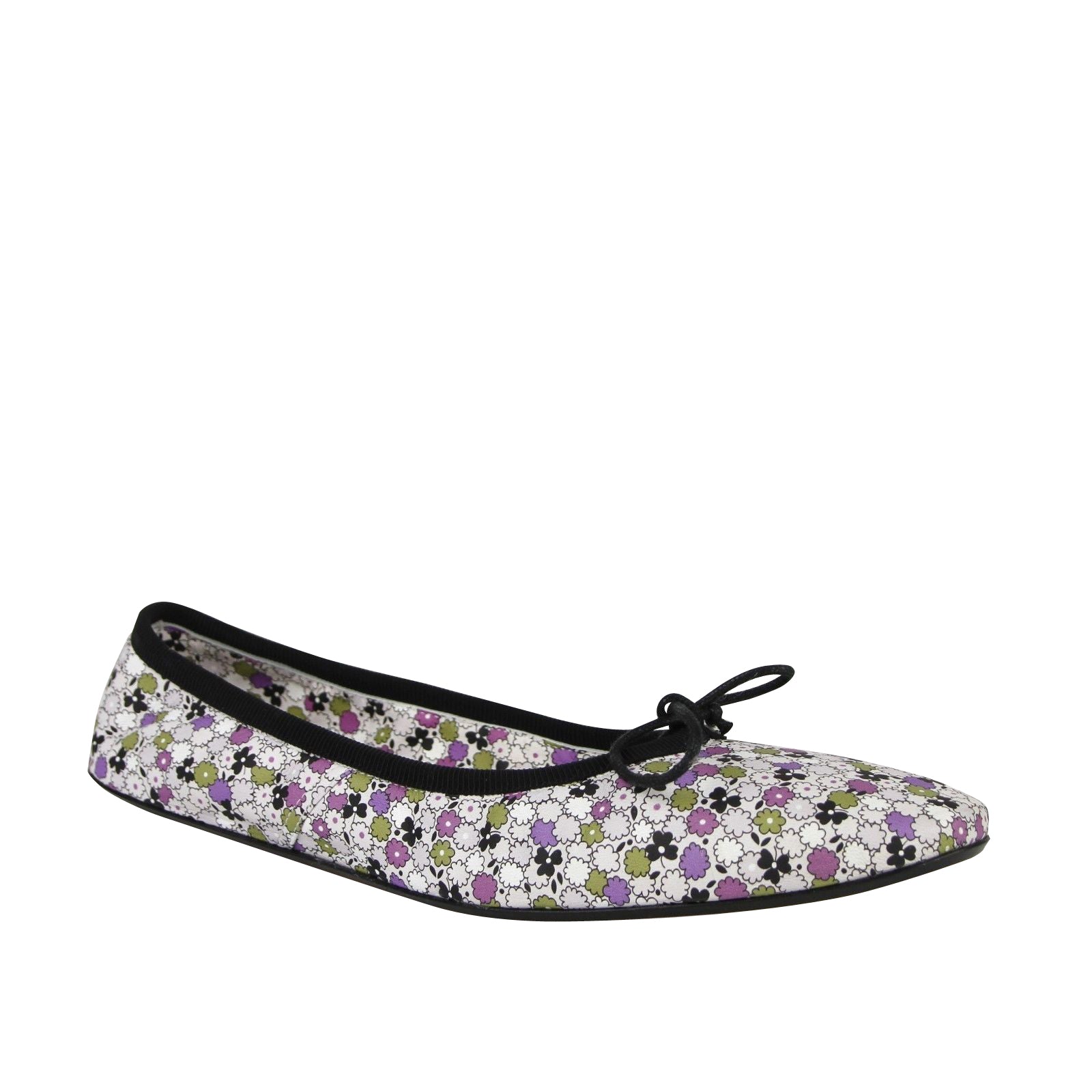 Bottega Veneta Women's Floral Green / Purple / Black Leather Ballet Flats (38.5 EU / 8.5 US)