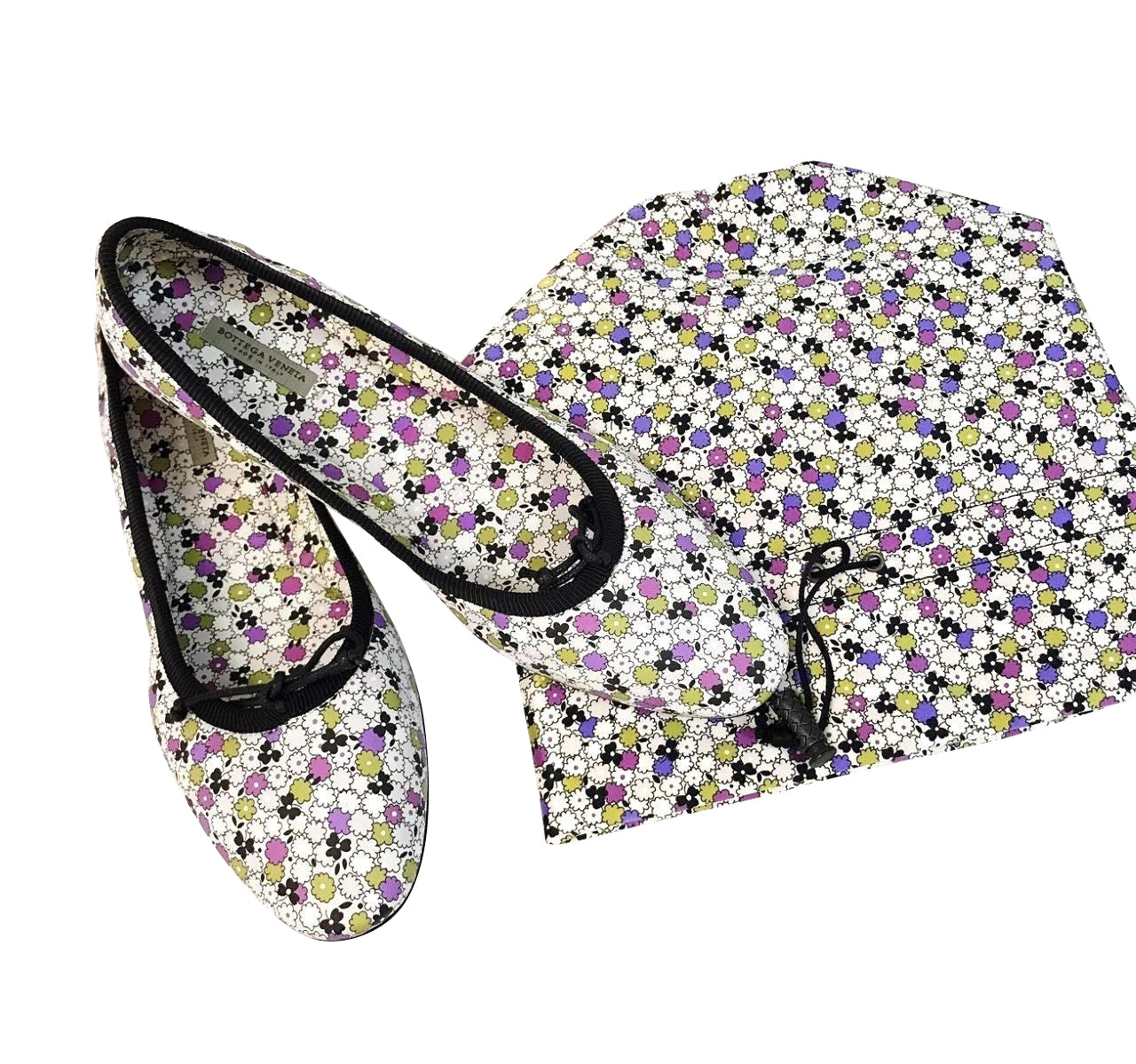 Bottega Veneta Women's Floral Green / Purple / Black Leather Ballet Flats (39 EU / 9 US)