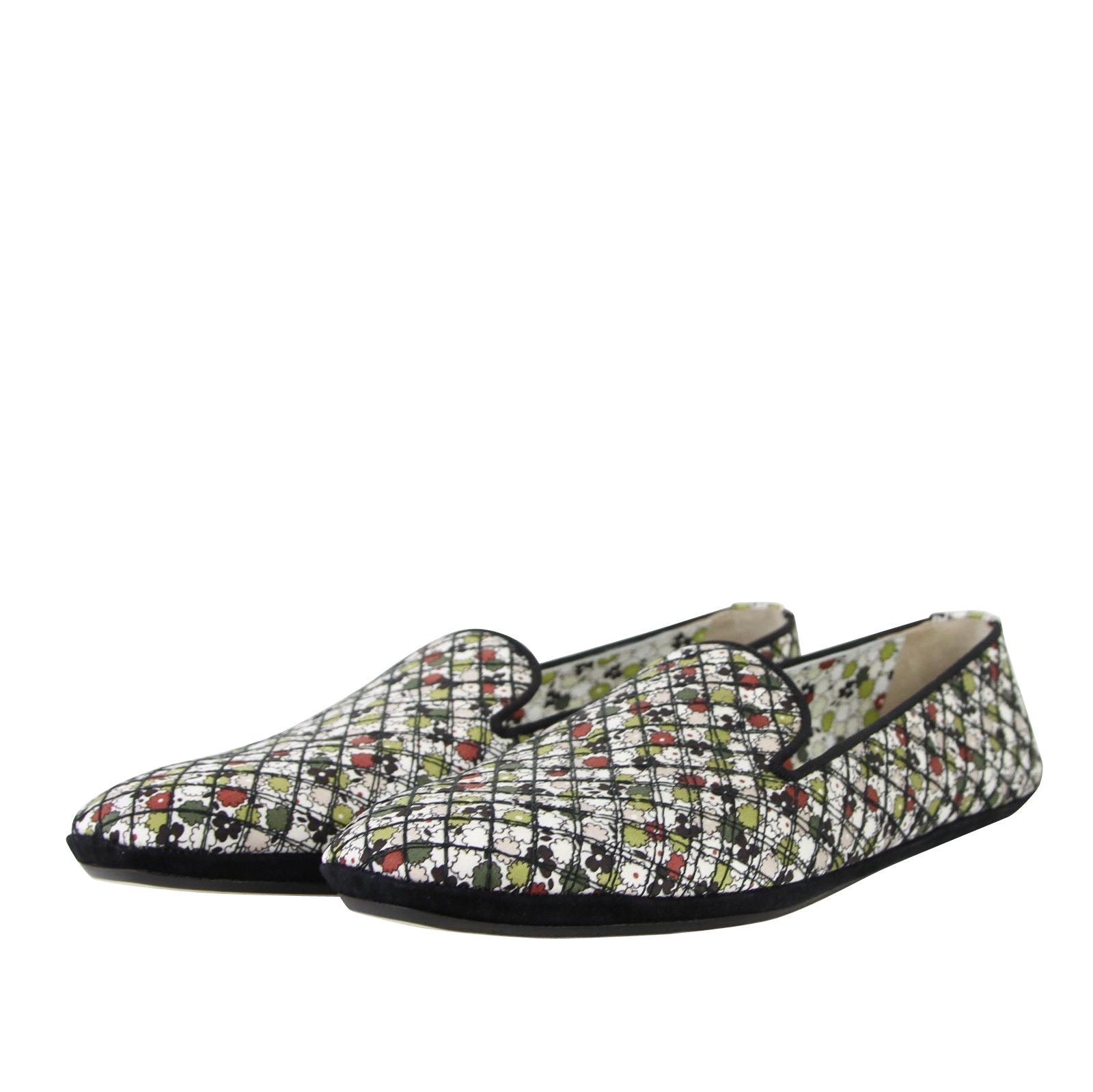 Bottega Veneta Women's Floral Green / Red / Black Fabric / Leather Ballet Flats (39.5 EU / 9.5 US)