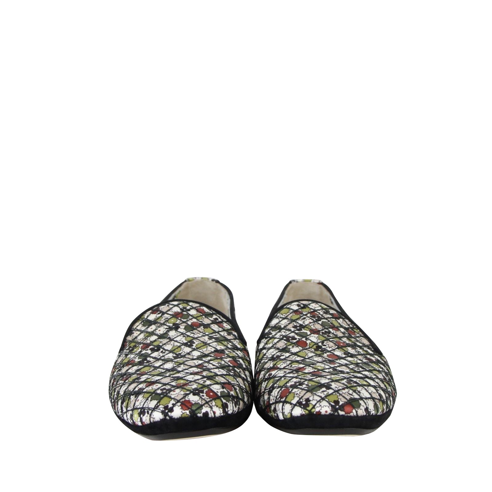 Bottega Veneta Women's Floral Green / Red / Black Fabric / Leather Ballet Flats (36 EU / 6 US)