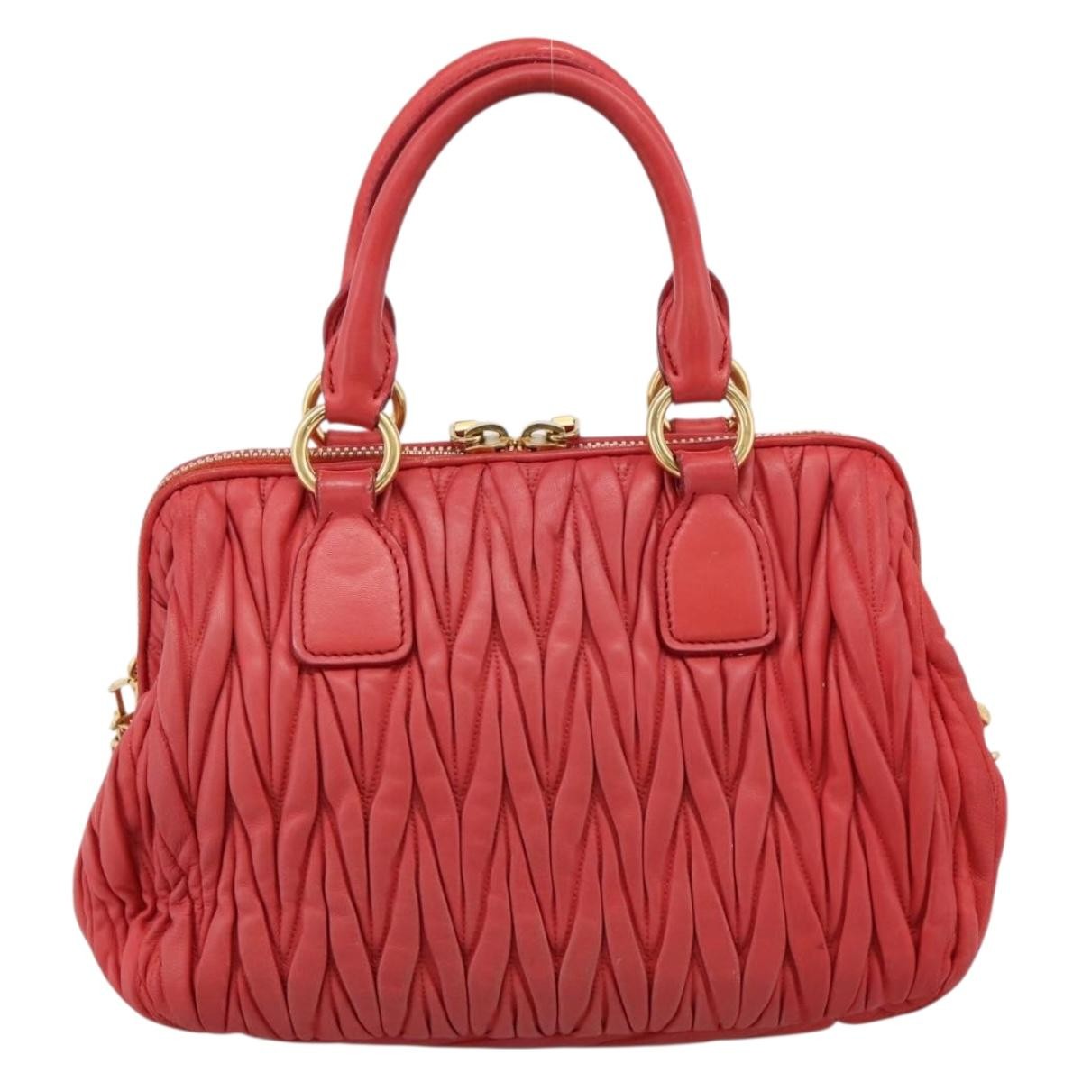 Miu Miu Madras Bowler Matelasse Leather Red Leather Handbag (Pre-Owned)