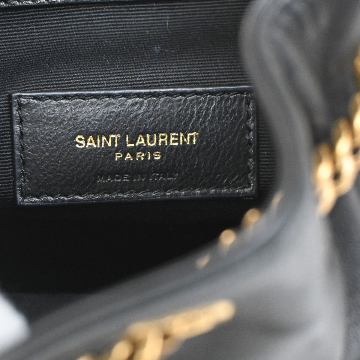 Saint Laurent Joe Bucket Matelasse Chevron Leather Black Leather Handbag (Pre-Owned)
