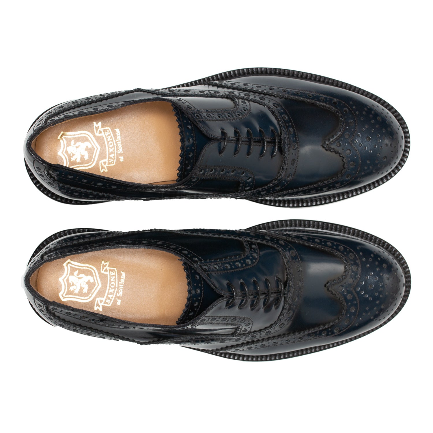 Saxone of Scotland Elegant Blue Leather Brogue Men's Shoes