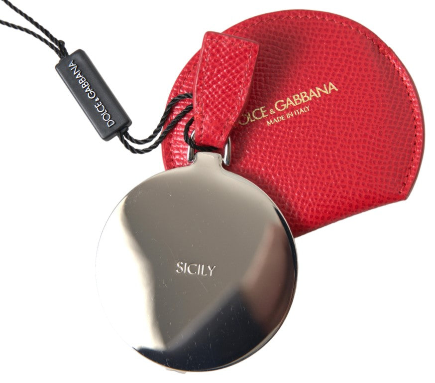Dolce & Gabbana Red Calfskin Leather Hand Mirror Women's Holder