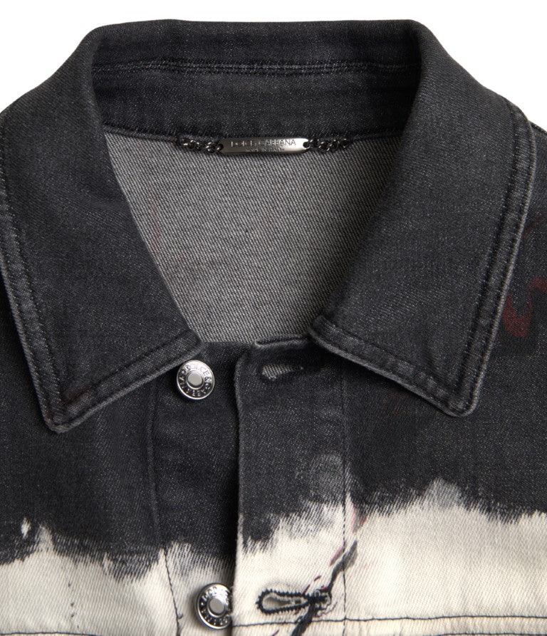 Dolce & Gabbana Multicolor Cotton Collared Denim Men's Jacket