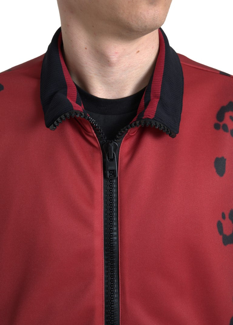 Dolce & Gabbana Red Leopard Polyester Bomber Full Zip Men's Jacket
