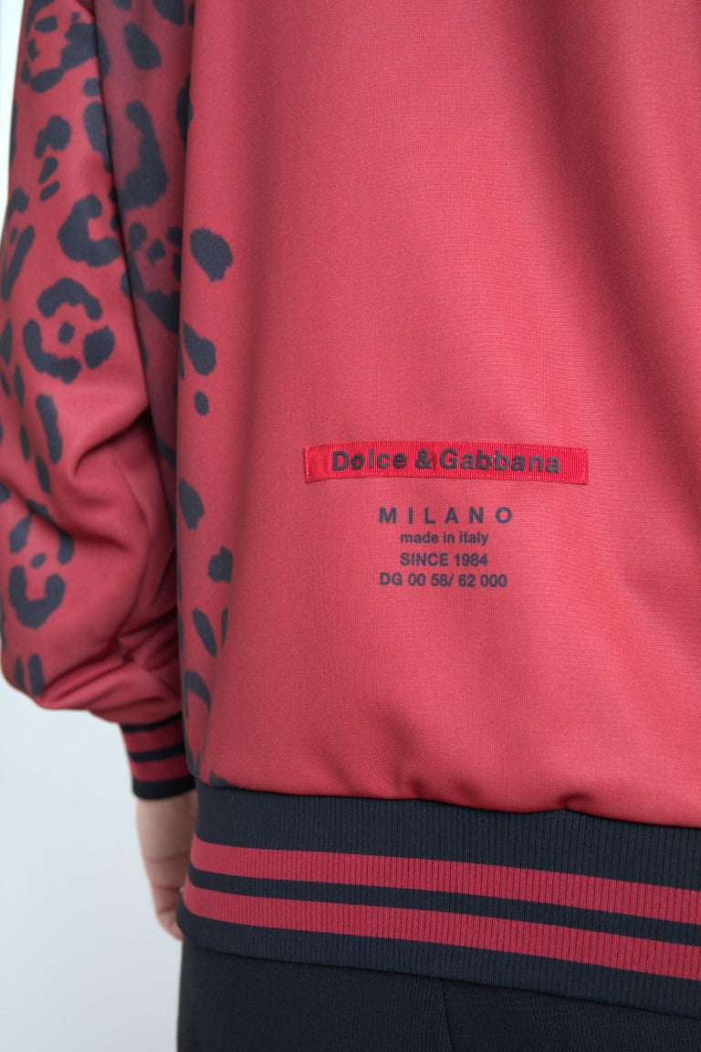Dolce & Gabbana Red Leopard Polyester Bomber Full Zip Men's Jacket