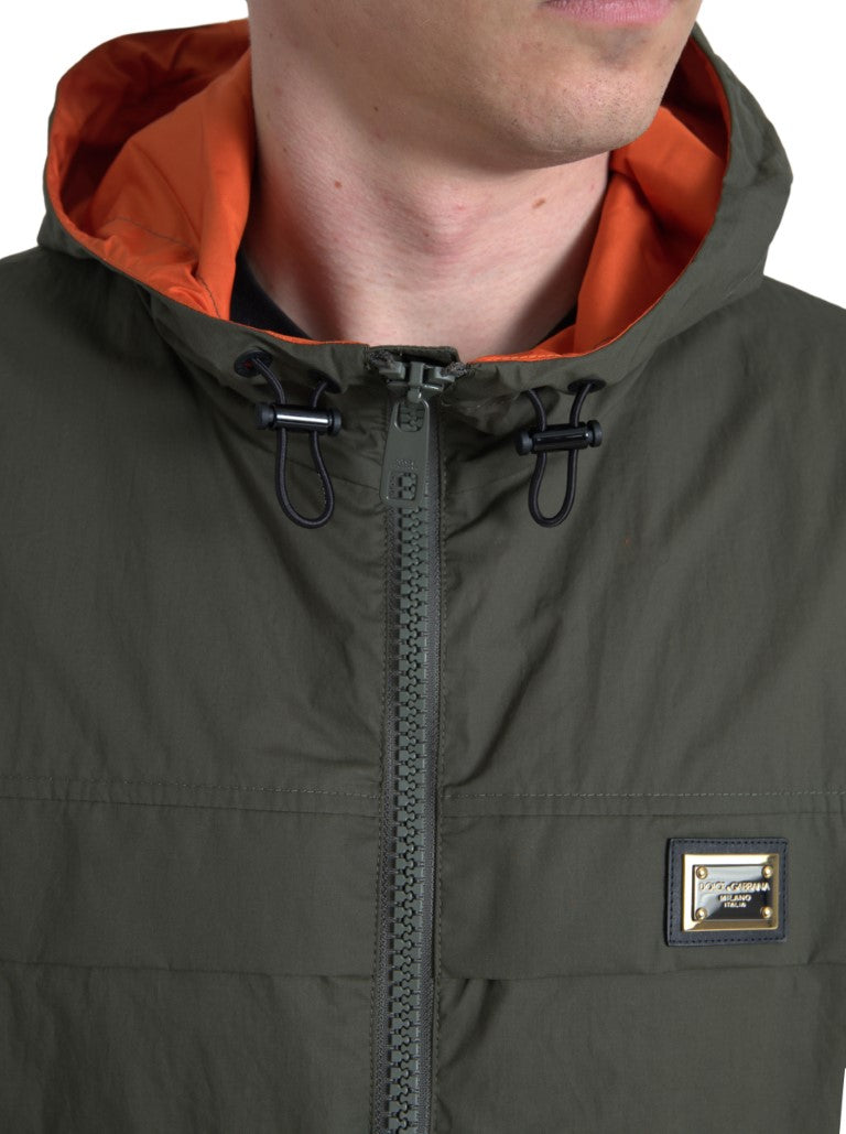 Dolce & Gabbana Elegant Hooded Full Zip Jacket in Green and Men's Orange