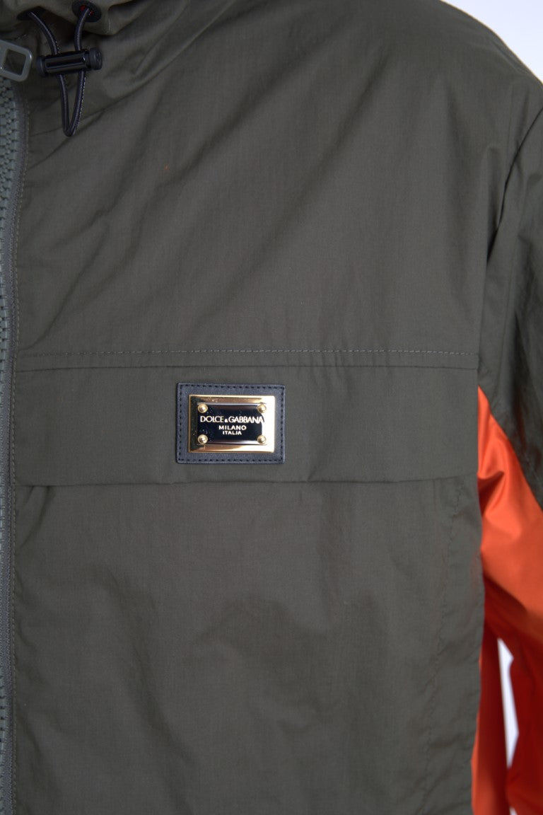 Dolce & Gabbana Elegant Hooded Full Zip Jacket in Green and Men's Orange