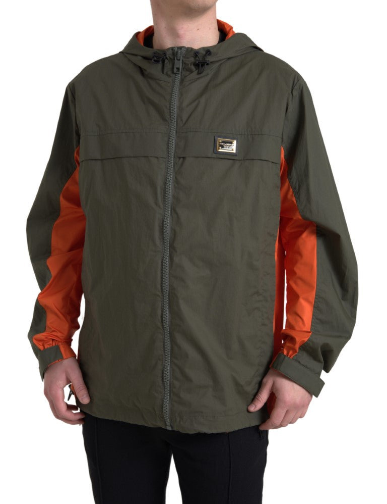 Dolce & Gabbana Elegant Hooded Full Zip Jacket in Green and Men's Orange