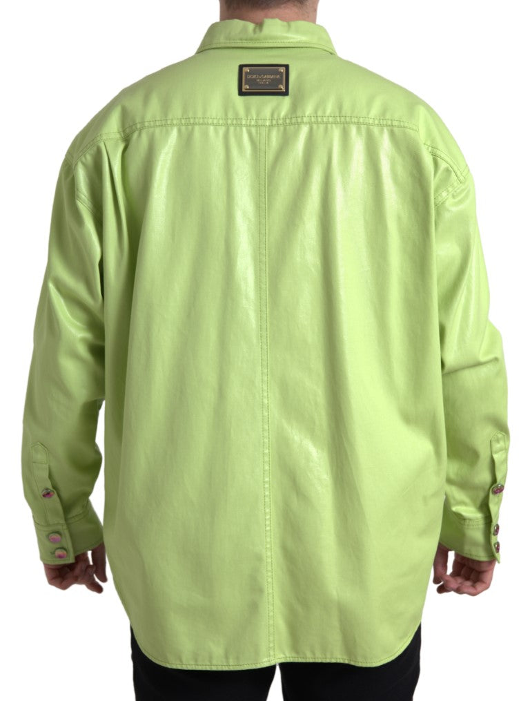 Dolce & Gabbana Green Cotton Collared Button Down Men's Shirt