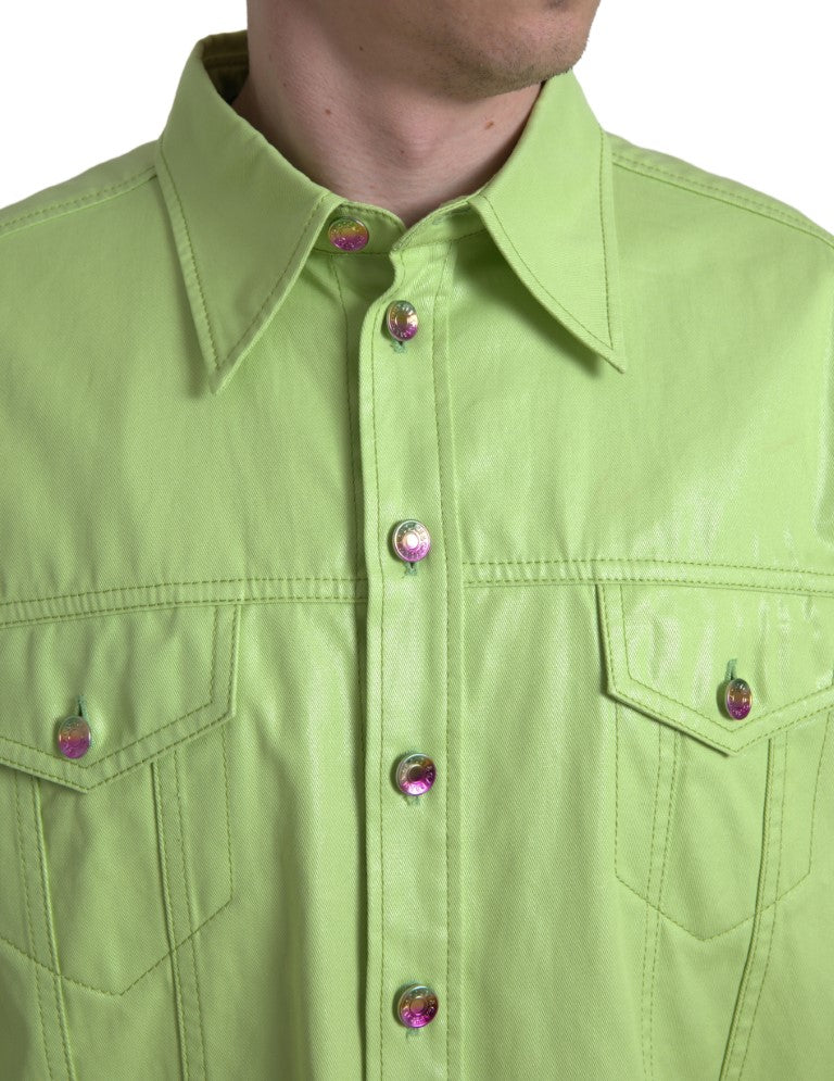 Dolce & Gabbana Green Cotton Collared Button Down Men's Shirt
