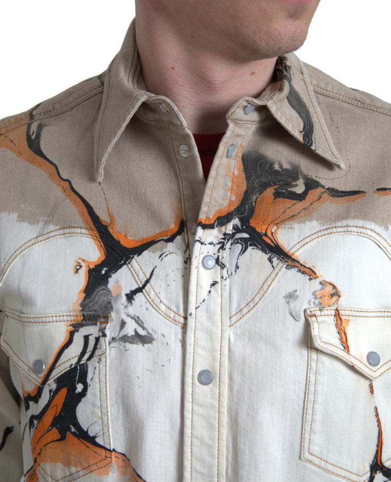 Dolce & Gabbana Multicolor Cotton Collared Denim Men's Shirt