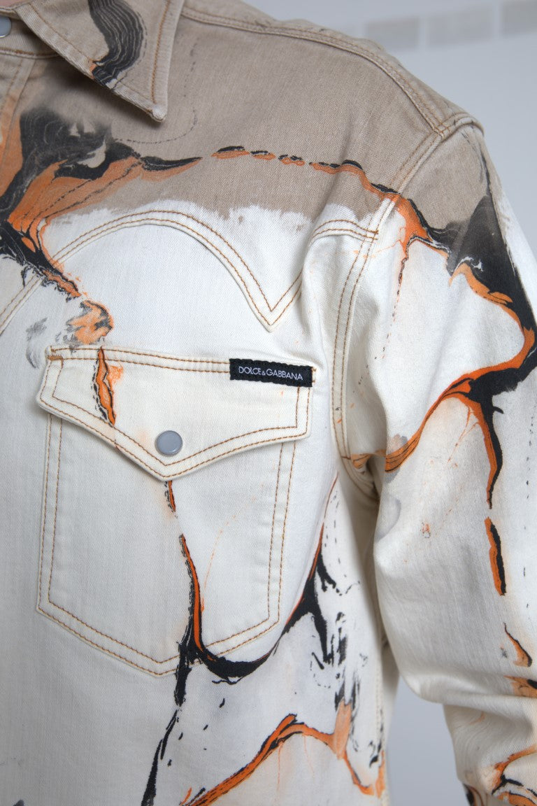 Dolce & Gabbana Multicolor Cotton Stretch Denim Men's Shirt