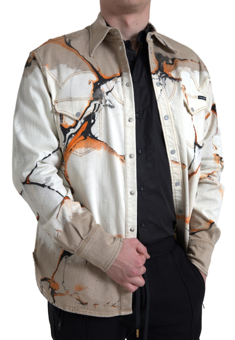 Dolce & Gabbana Multicolor Cotton Collared Denim Men's Shirt