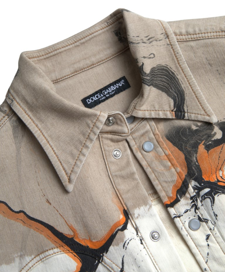 Dolce & Gabbana Multicolor Cotton Collared Denim Men's Shirt