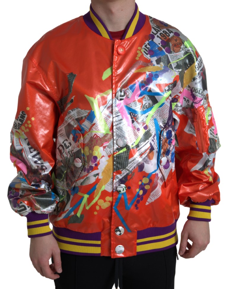 Dolce & Gabbana Orange Polyester Button Blouson Men's Jacket