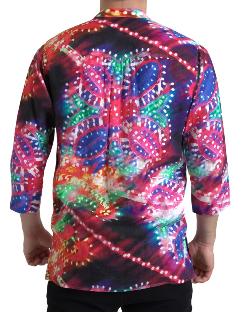 Dolce & Gabbana Multicolor Luminarie Print Linen Men's Shirt