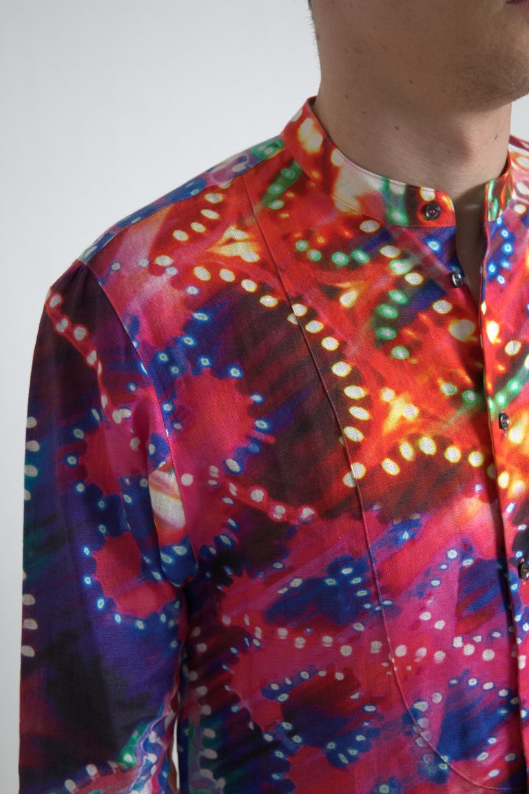 Dolce & Gabbana Multicolor Luminarie Print Linen Men's Shirt