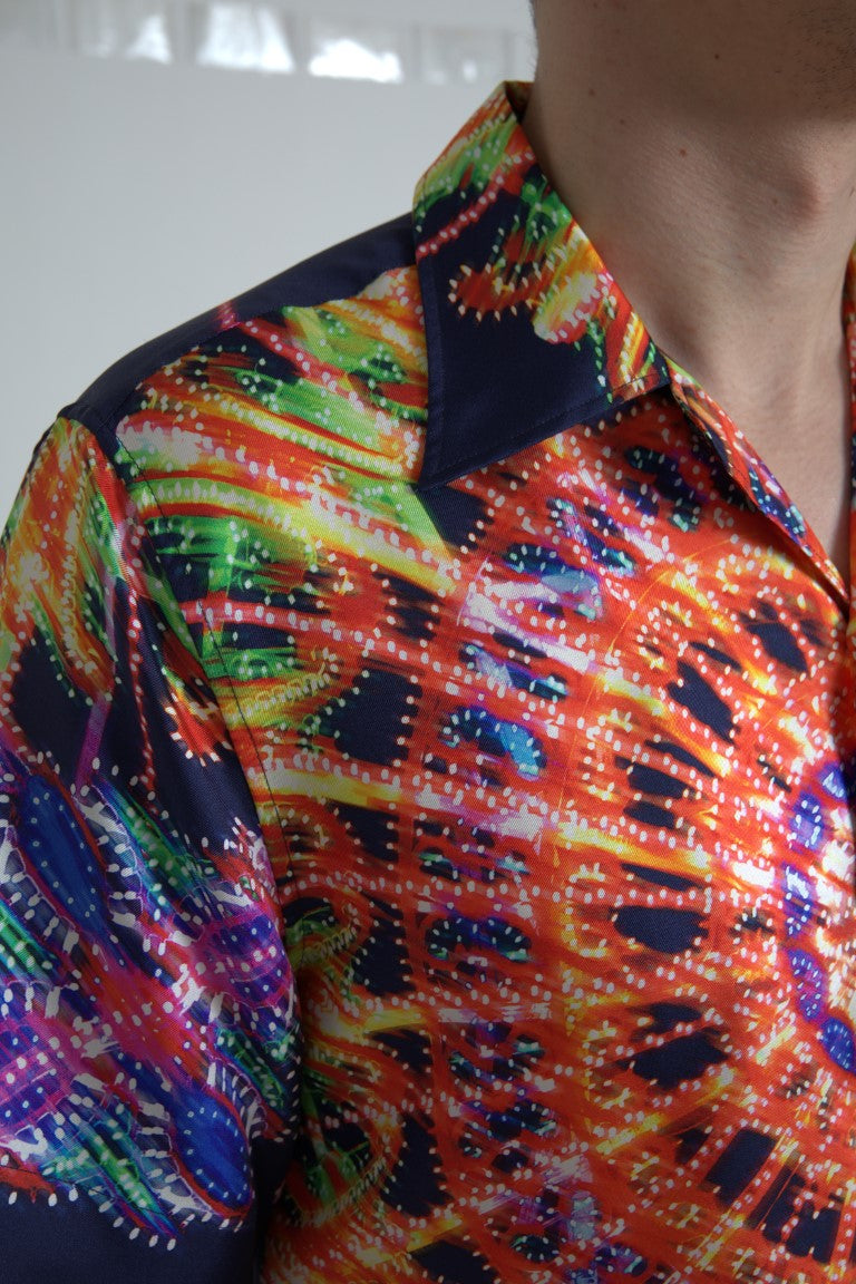 Dolce & Gabbana Multicolor Luminarie Print Men Shirt Men's Silk
