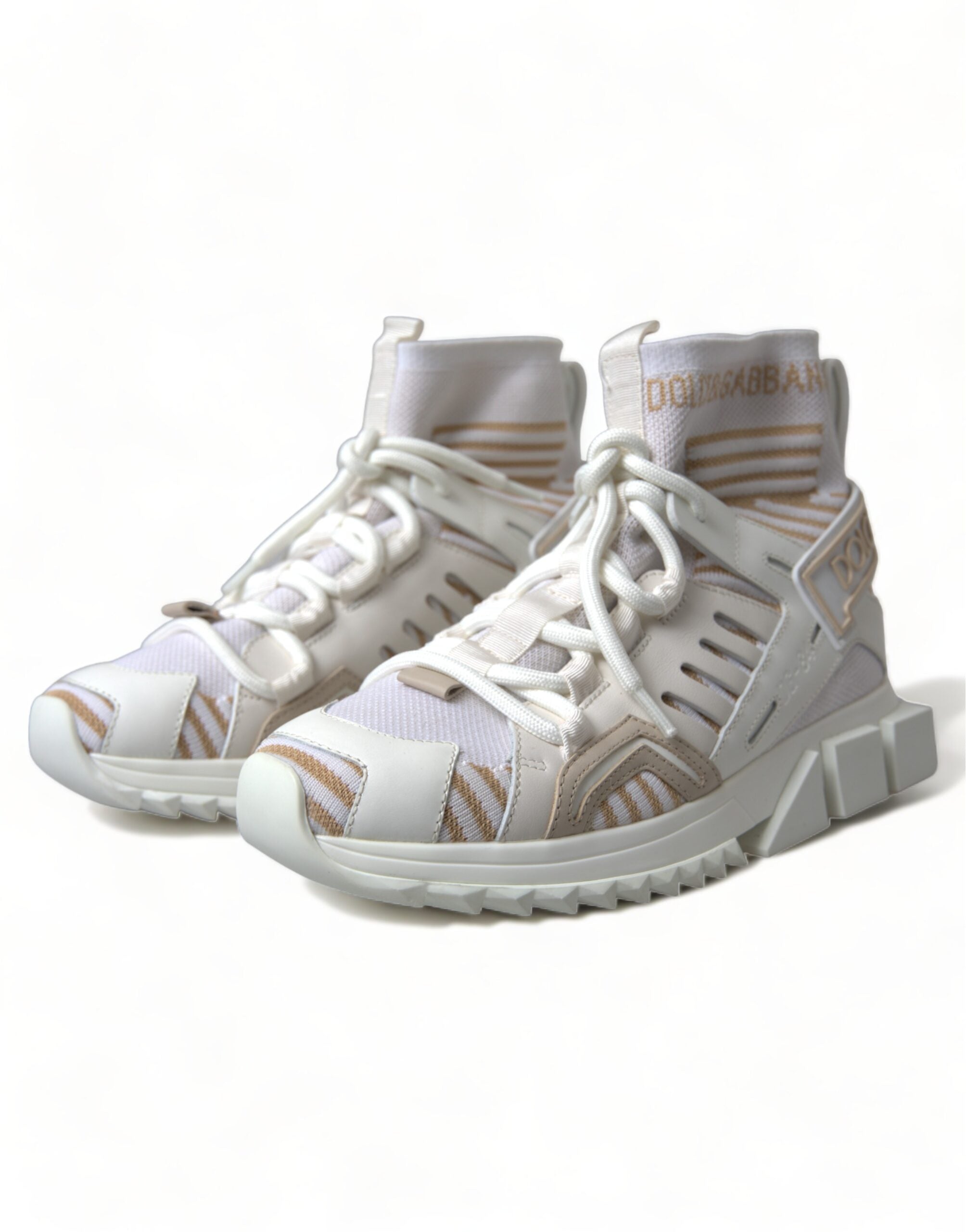 Dolce & Gabbana White Beige Sorrento Socks Sneakers Women's Shoes