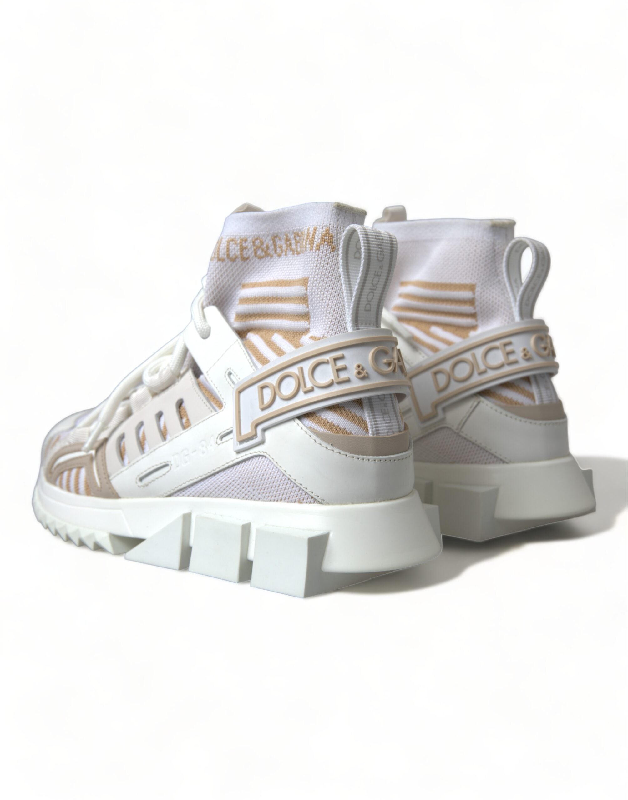 Dolce & Gabbana White Beige Sorrento Socks Sneakers Women's Shoes