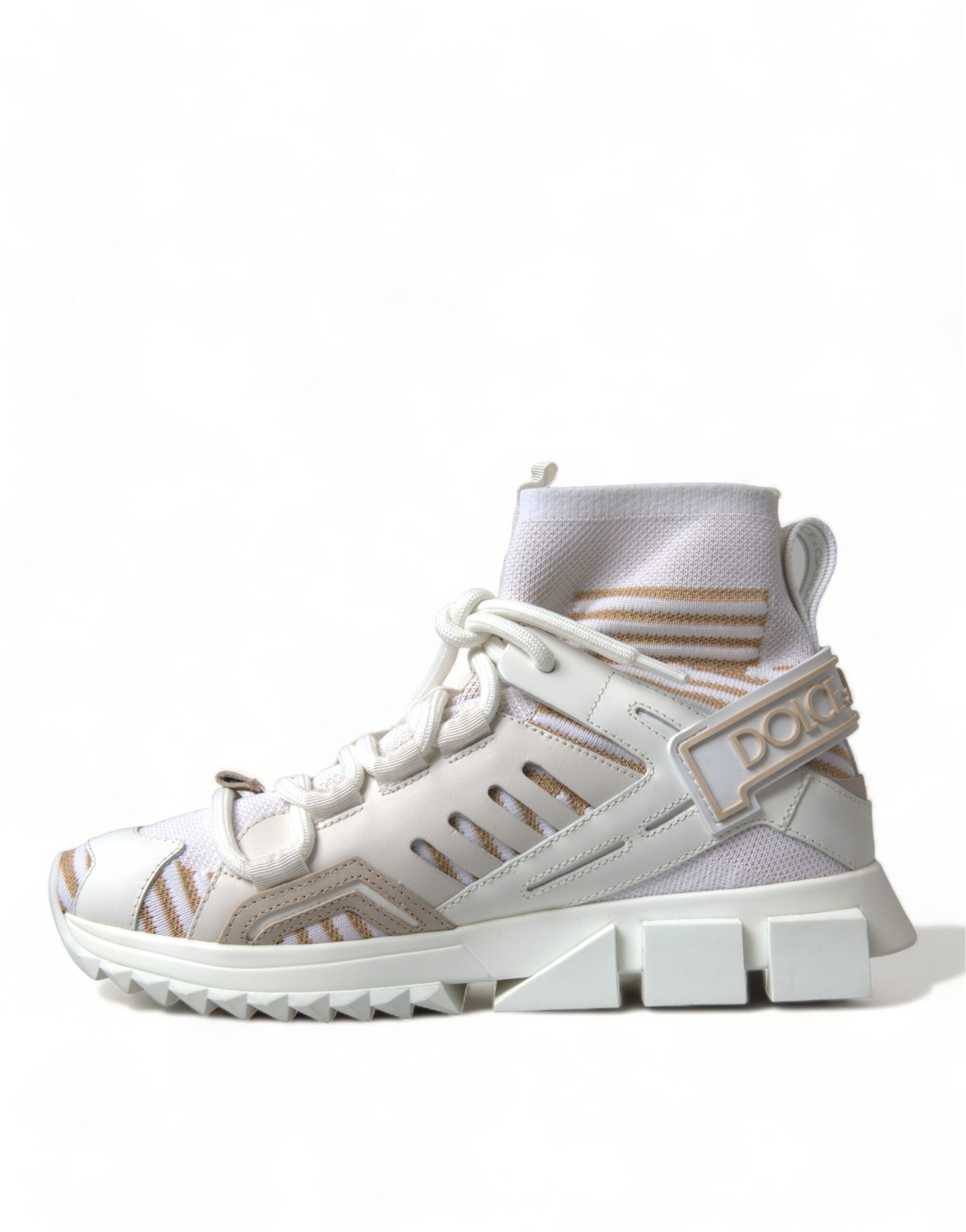 Dolce & Gabbana White Beige Sorrento Socks Sneakers Women's Shoes