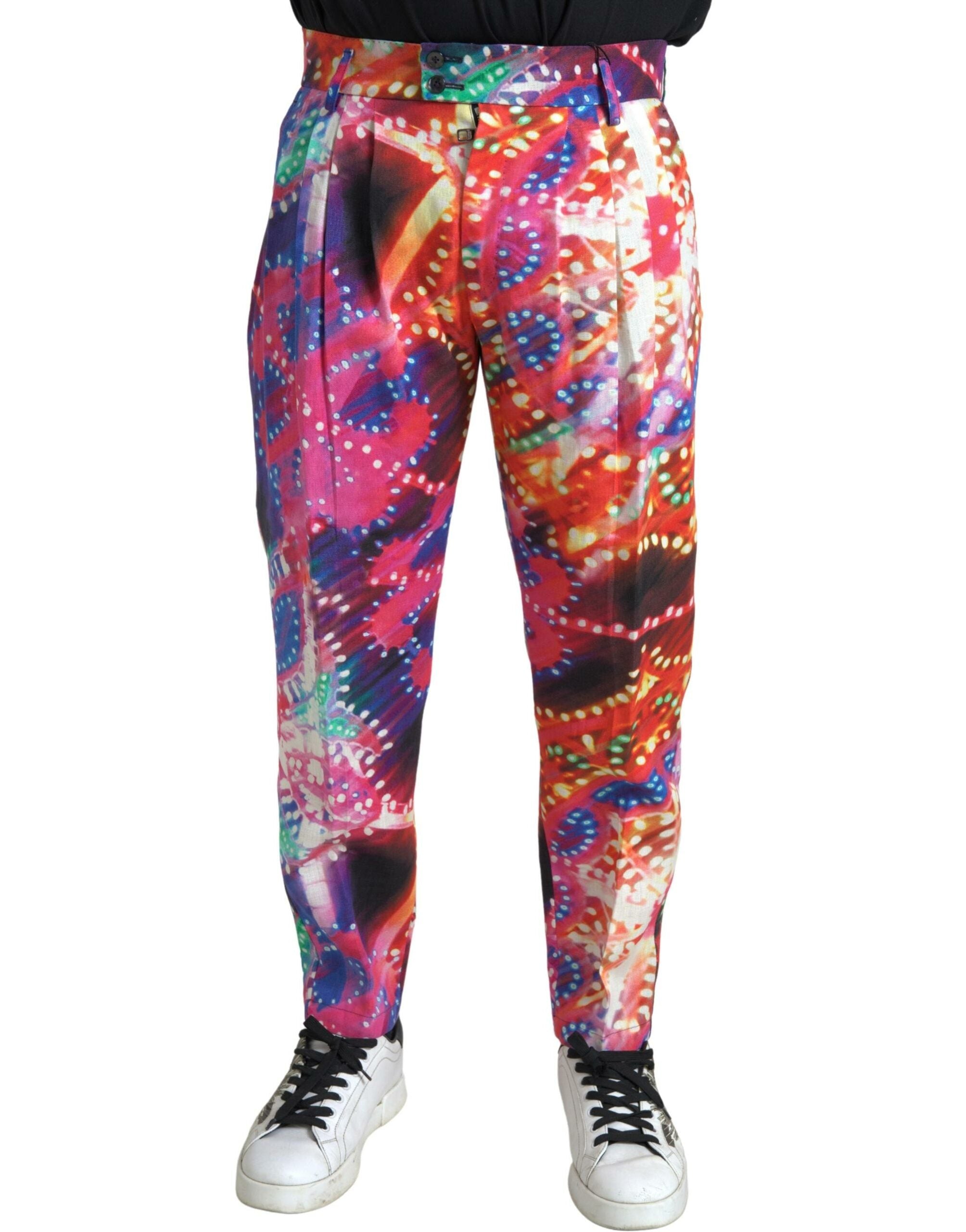 Dolce & Gabbana Multicolor Printed Linen Men Trouser Men's Pants
