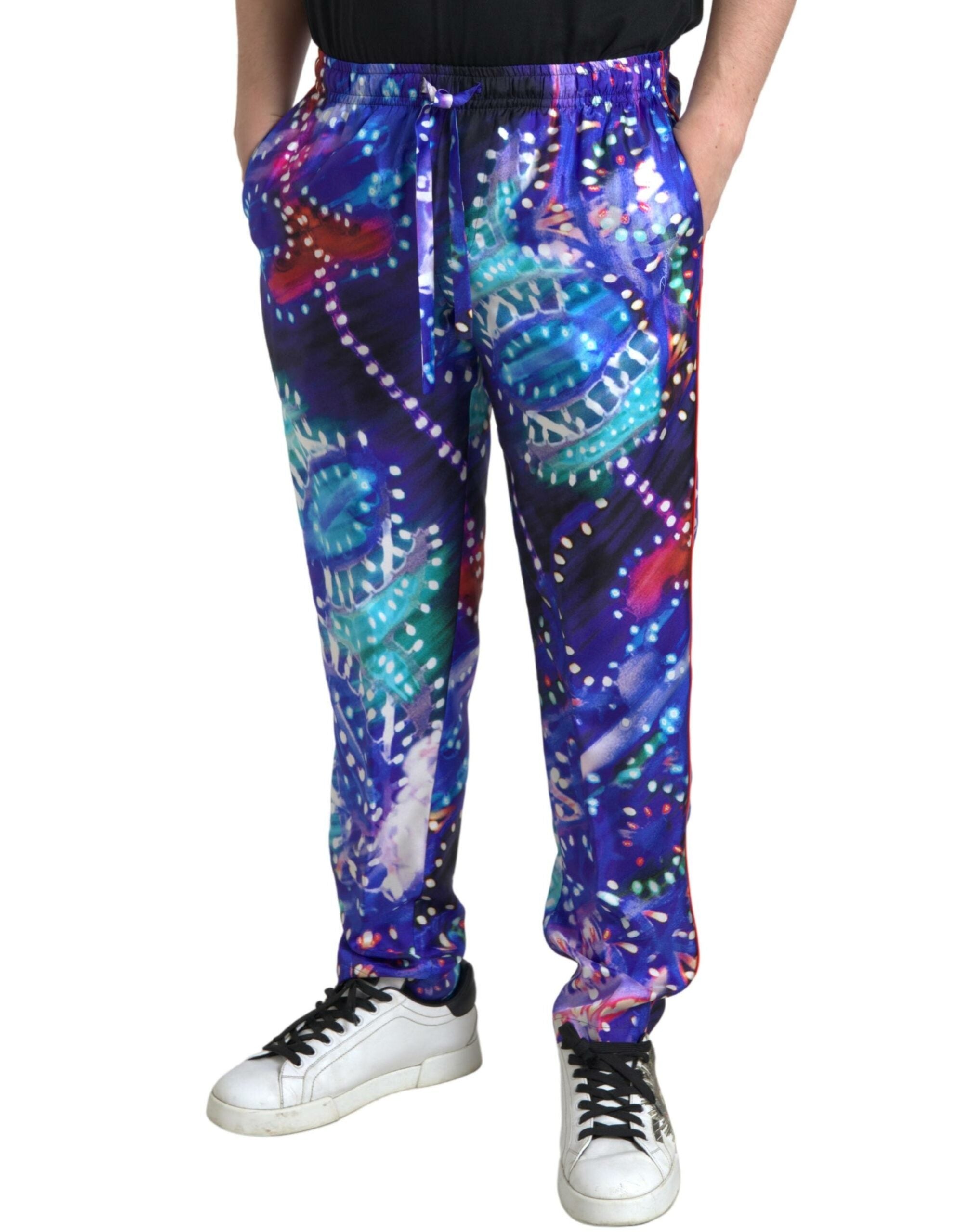 Dolce & Gabbana Multicolor Printed Silk Men Trouser Men's Pants
