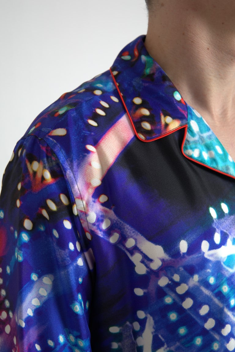 Dolce & Gabbana Multicolor Silk Psychedelic Print Men Pajama Men's Shirt