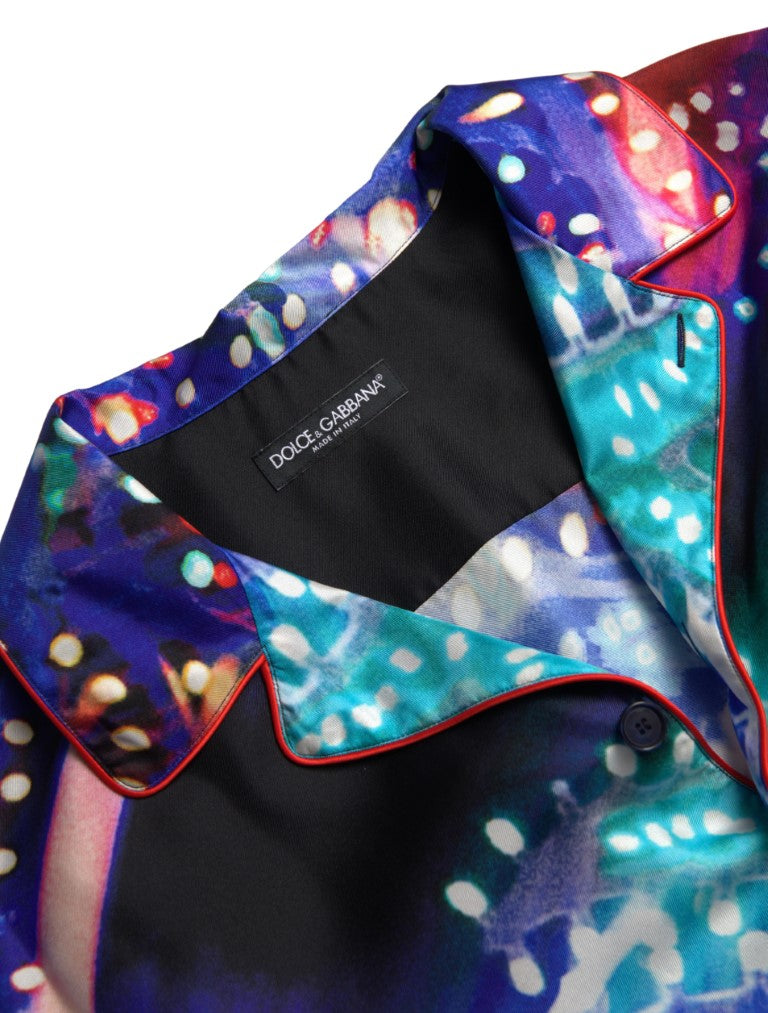 Dolce & Gabbana Multicolor Silk Psychedelic Print Men Pajama Men's Shirt