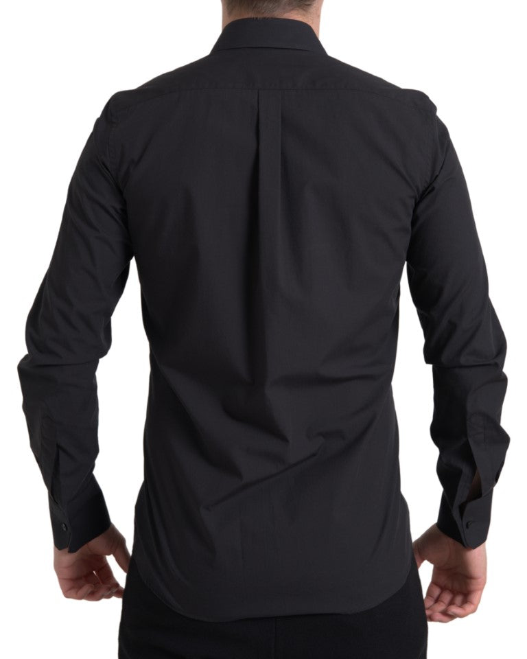 Dolce & Gabbana Black Cotton Men Long Sleeves MARTINI Men's Shirt