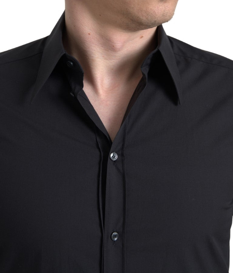 Dolce & Gabbana Black Cotton Men Long Sleeves MARTINI Men's Shirt