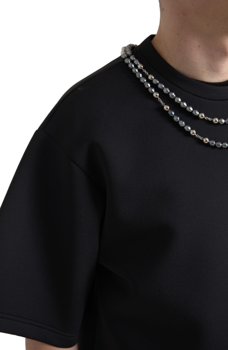 Dolce & Gabbana Black Necklace Embellished Polyester Men's T-shirt