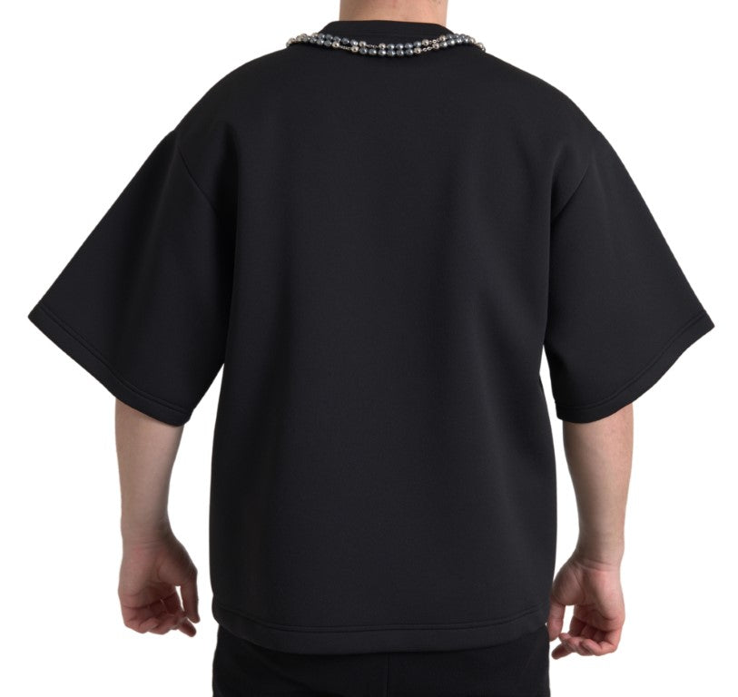 Dolce & Gabbana Black Necklace Embellished Polyester Men's T-shirt