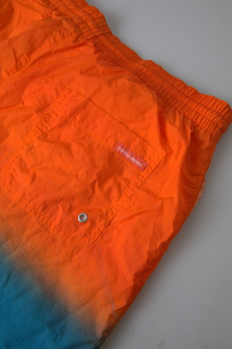 Dolce & Gabbana Orange Blue Gradient Beachwear Swimwear Men's Shorts