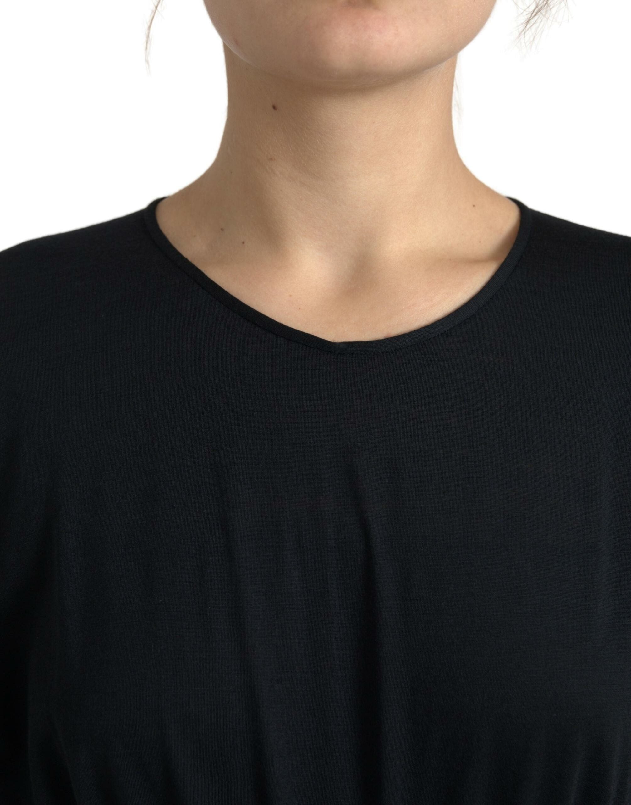 Dolce & Gabbana Black Wool Wrap Sheath Midi Gown Women's Dress