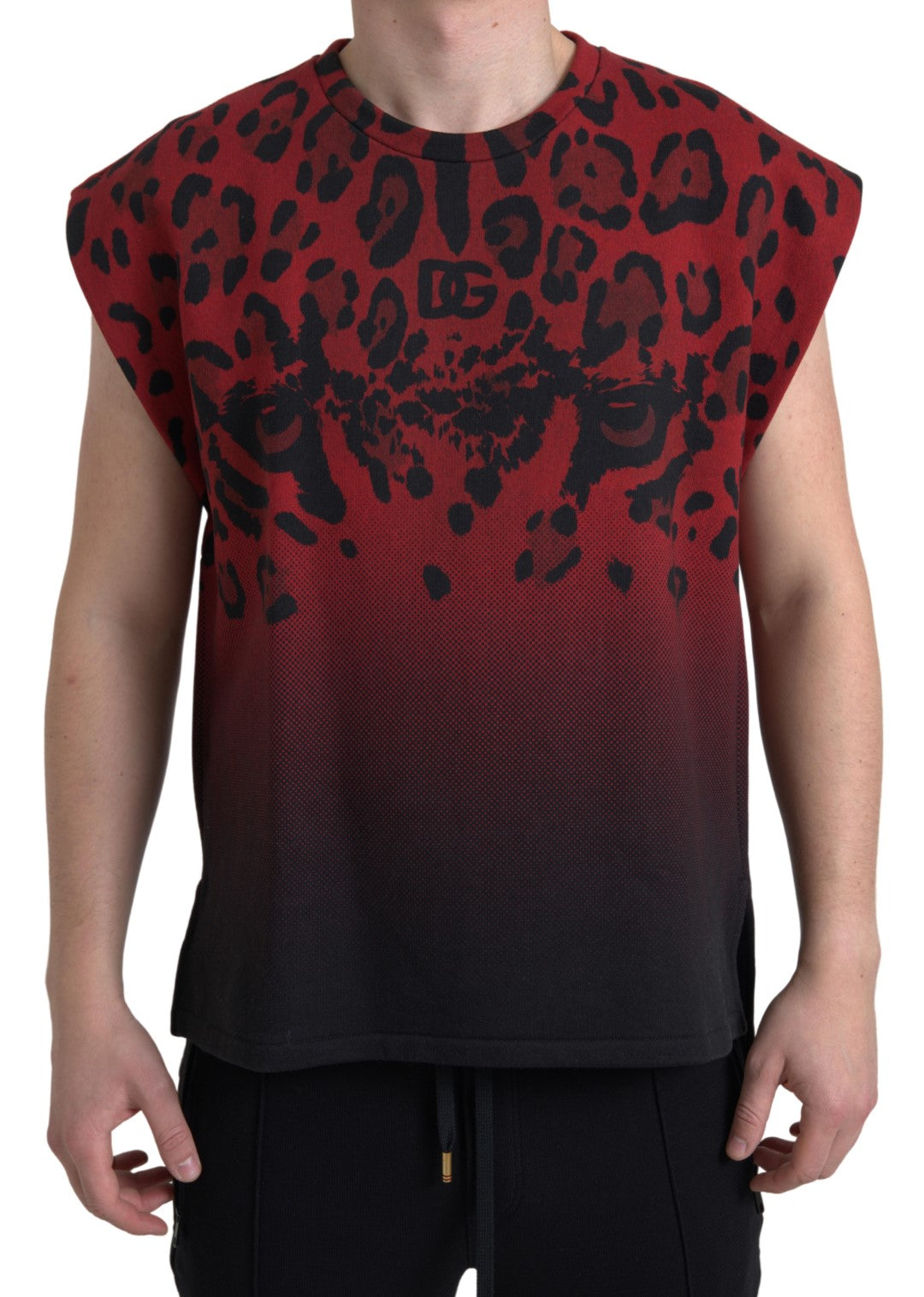 Dolce & Gabbana Red Leopard Cotton Sleeveless Tank Men's T-shirt