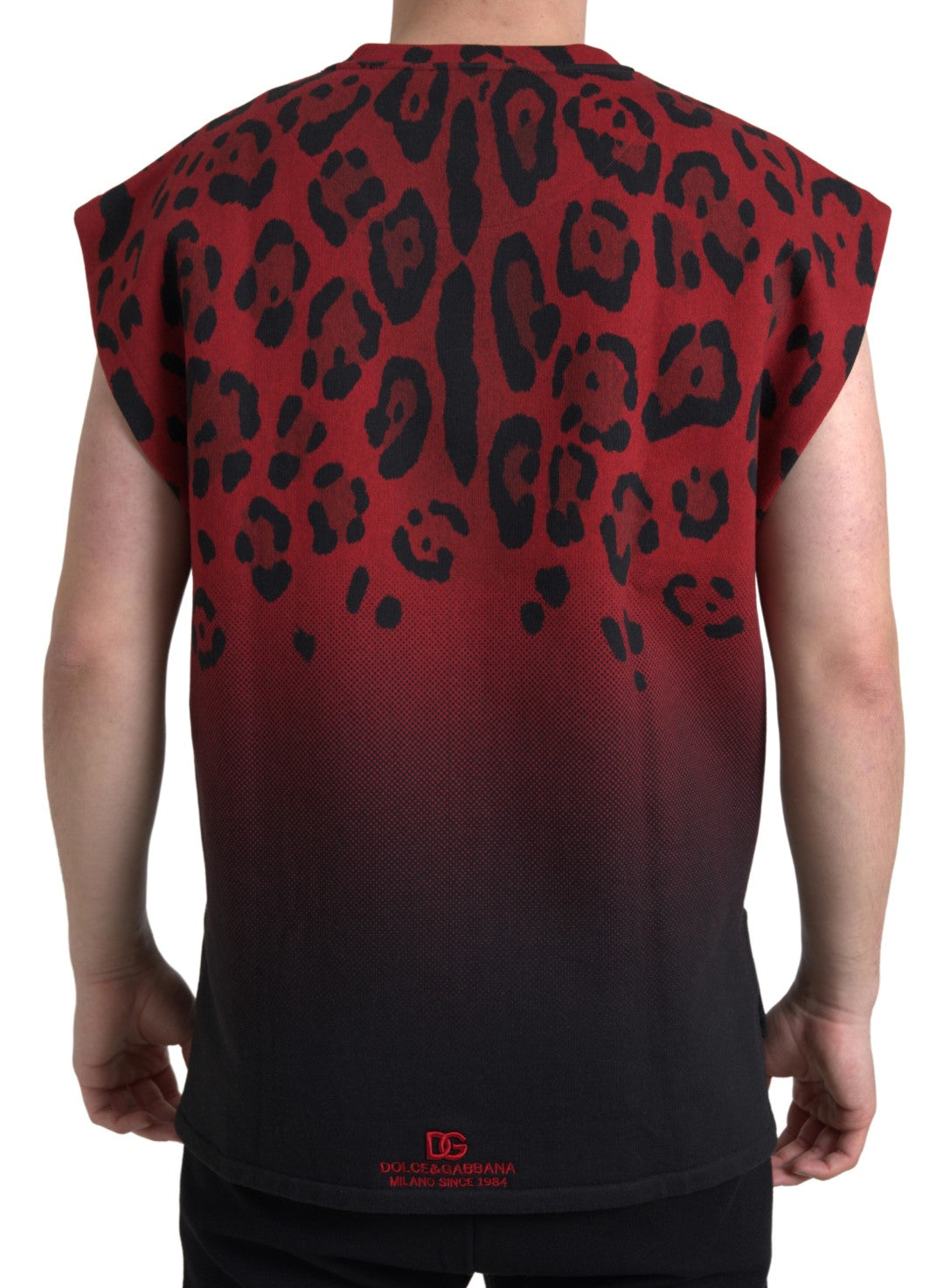 Dolce & Gabbana Red Leopard Print Cotton Tank Men's Top