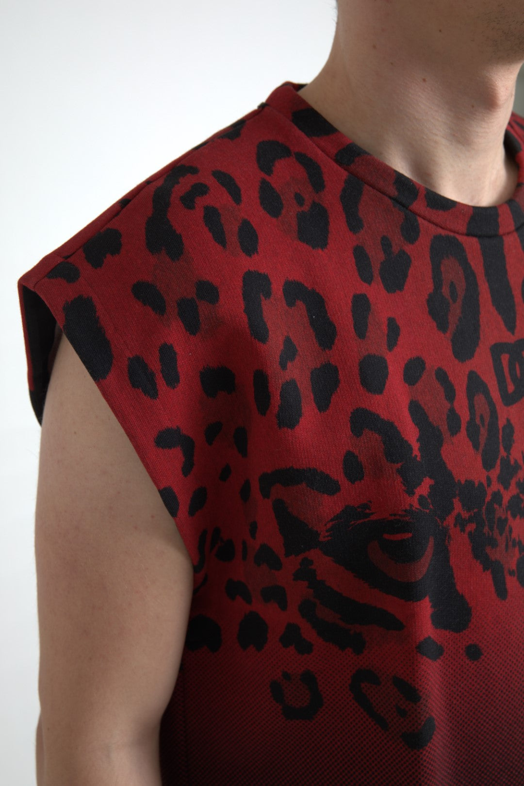 Dolce & Gabbana Red Leopard Cotton Sleeveless Tank Men's T-shirt