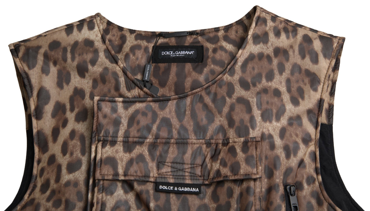Dolce & Gabbana Brown Leopard Silk Sleeveless Men's Sportswear