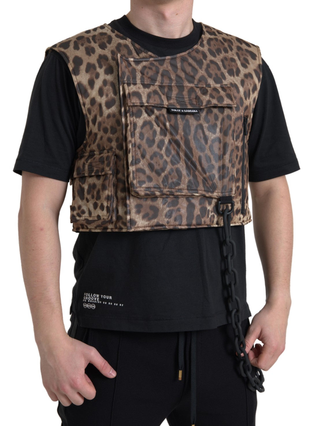Dolce & Gabbana Brown Leopard Silk Sleeveless Men's Sportswear